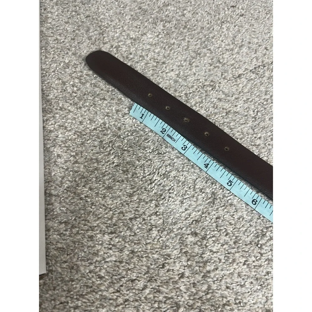 Vtg‎ Leather Belt With Letter E Belt Buckle Black Brown Belt